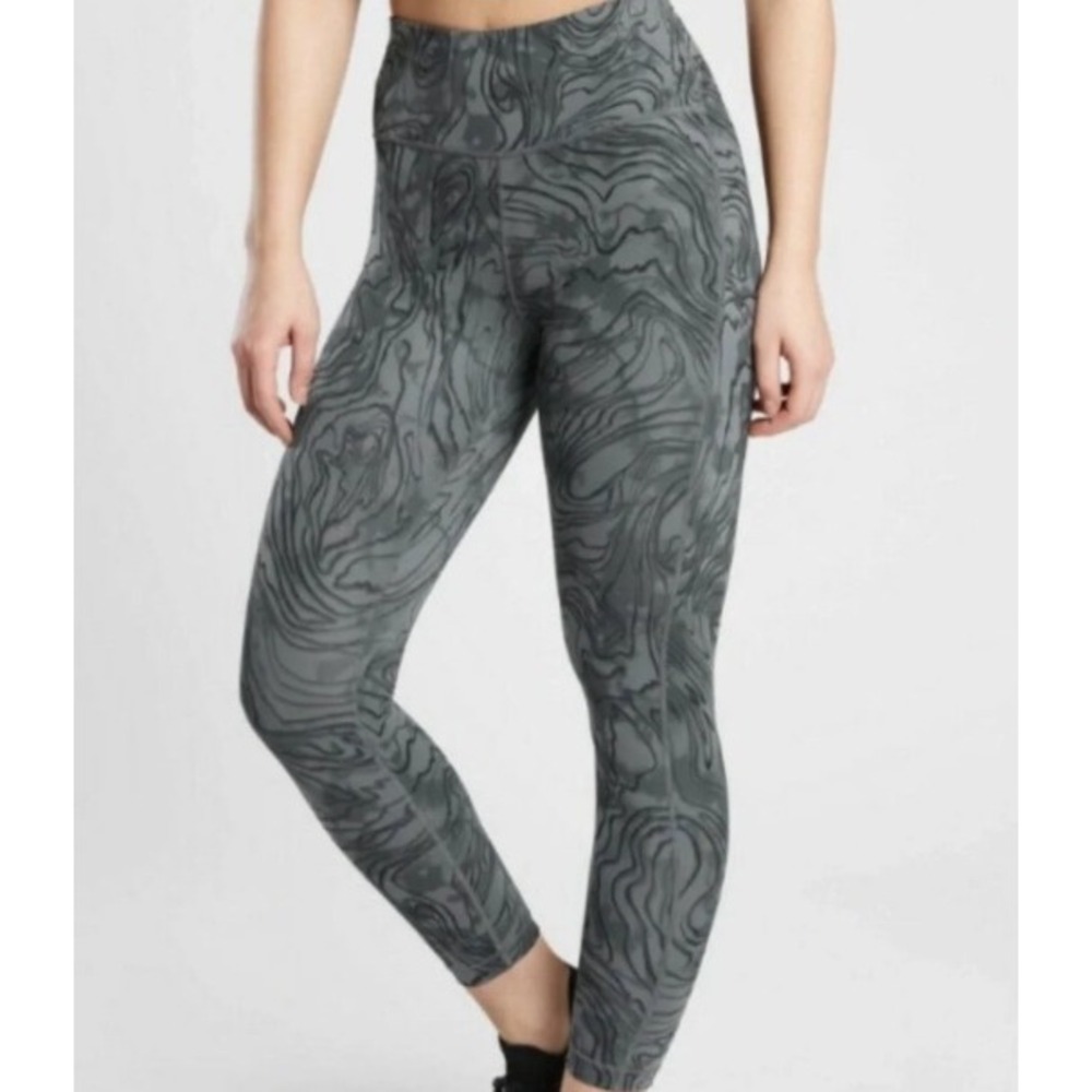Athleta Ultimate Stash Pocket 7/8 Grey Black Swirl Tall Large High Rise Legging